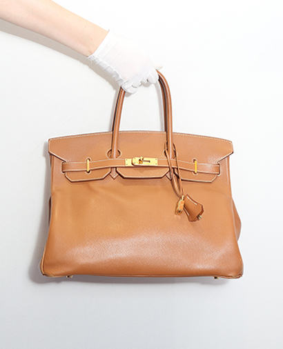 Birkin 35 Courchevel Leather in Gold, front view